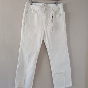 NWT Vigoss Stevie Crop Straight Jeans‎ White Raw Hem Women's Ankle Stretch Sz 31
